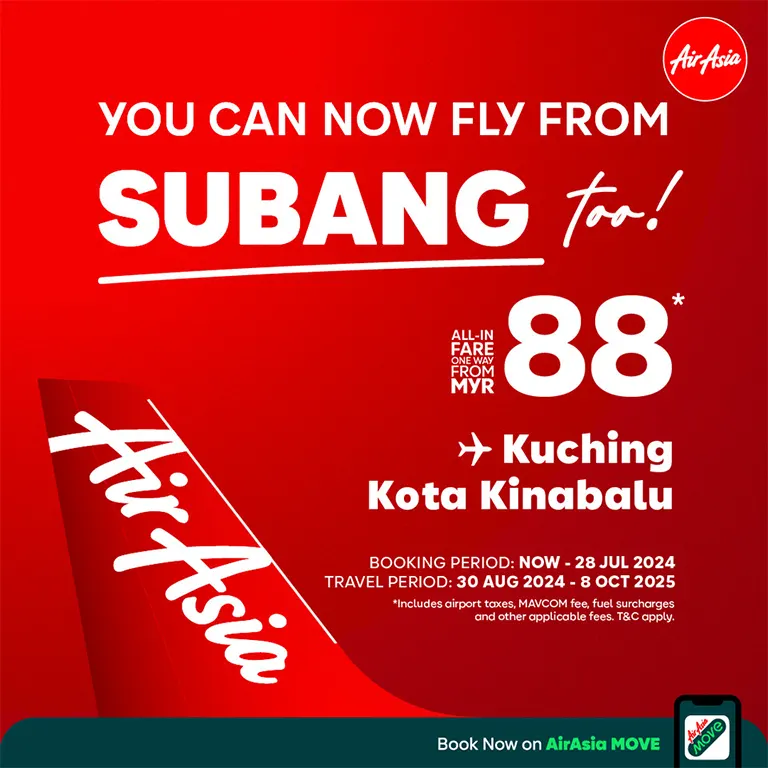 Fly from Subang to Kuching and Kota Kinabalu