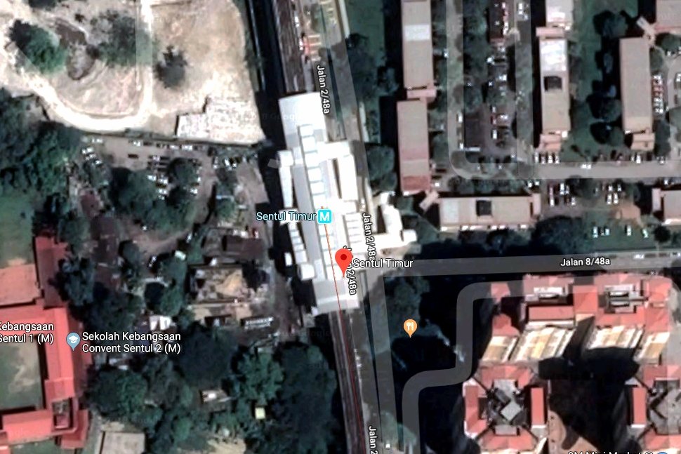 View of Sentul Timur LRT station on Google Earth