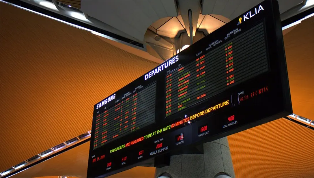Flight information display monitor at KLIA to check flight schedule & status at KLIA
