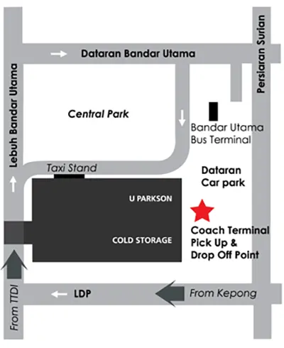 Skybus pick-up / drop-off location at 1 Utama shopping center
