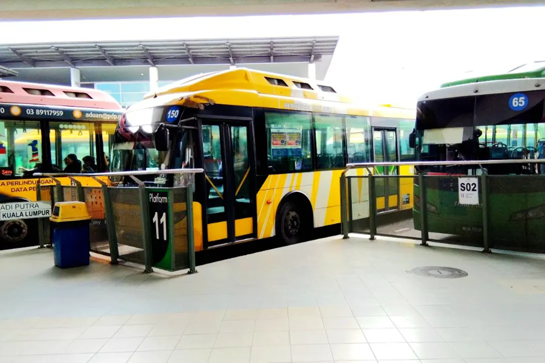 Feeder buses waiting at the bus hub